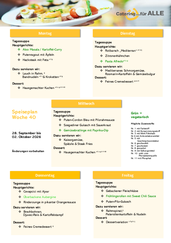 Speiseplan KW 40